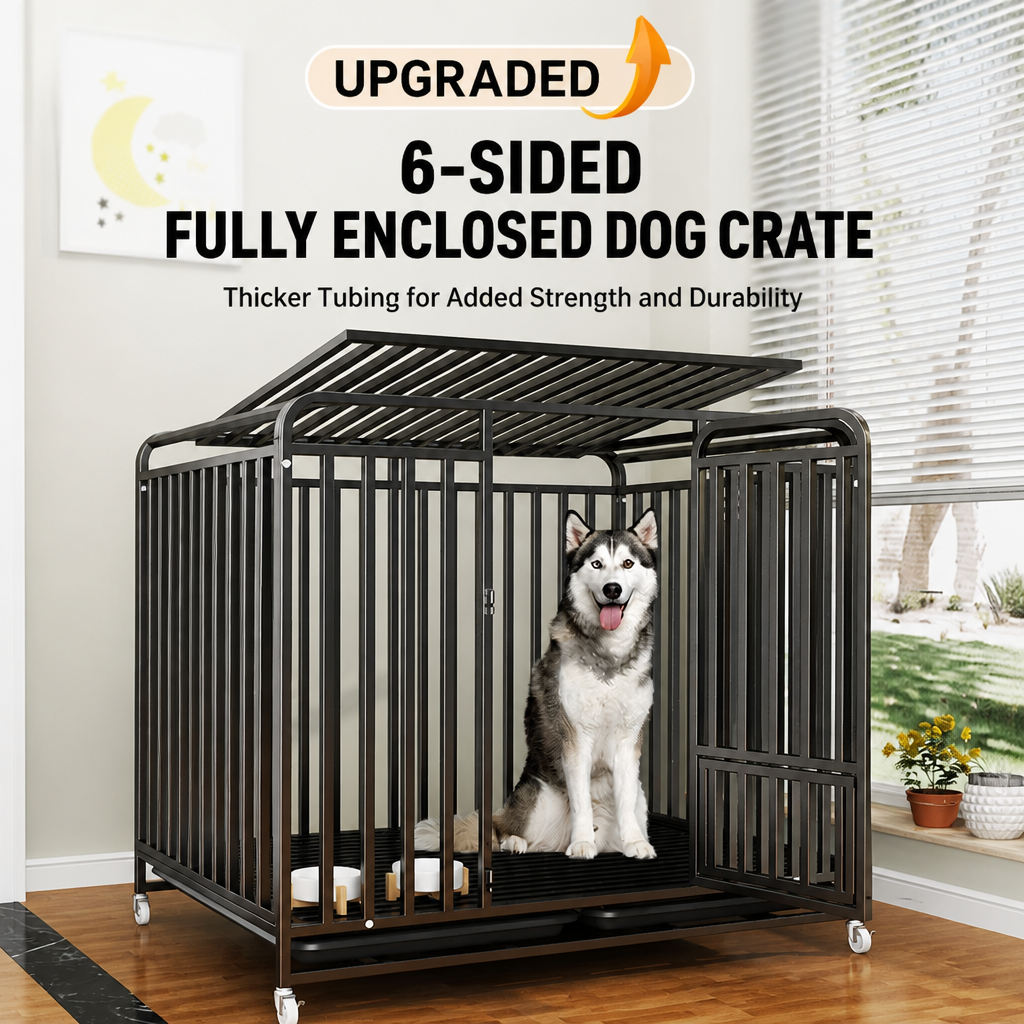 Reinforced Metal Dog Crate with Integrated Toilet Area