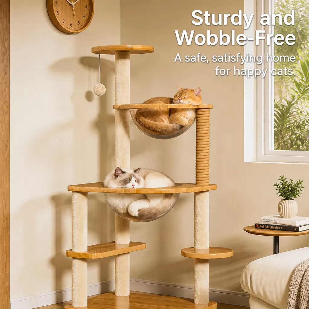 Multi-Level Cat Tree with Enclosed Cat House for Small Spaces