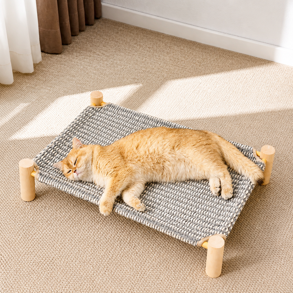 Washable Hammock-Style Cat Bed with Scratch Pad