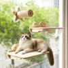 Window-Mounted Cat Climbing System with Perches and Scratching Posts