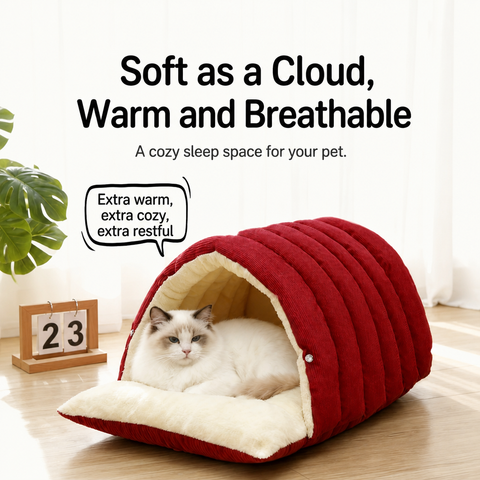 Semi-Enclosed EPE Foam Pet Bed for Cats & Dogs