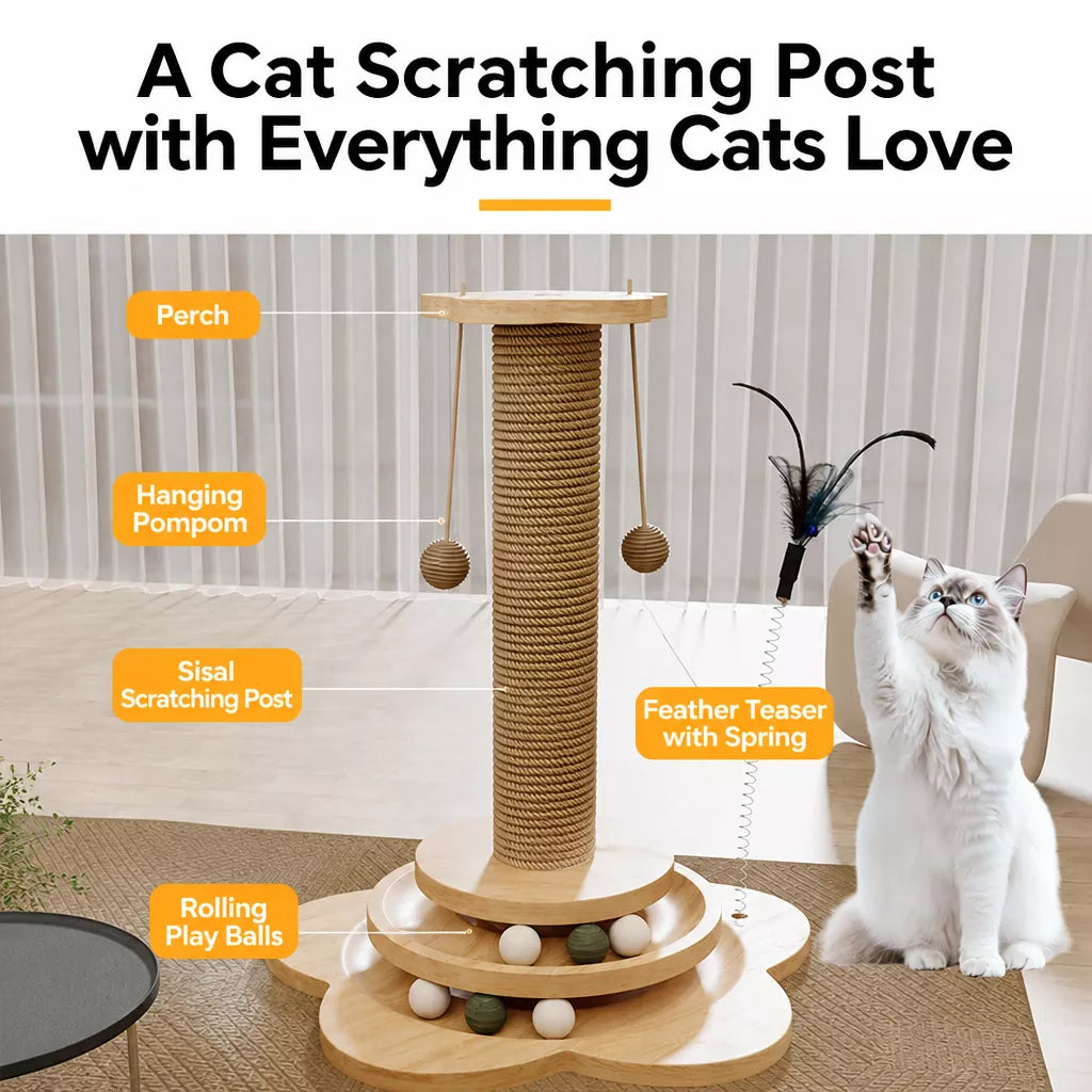 Vertical Sisal Cat Scratching Post with Climbing Tower