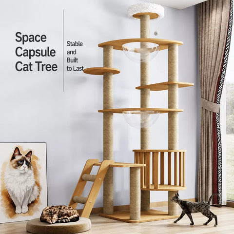 Multi-Level Solid Wood Cat Tree with Scratching Posts