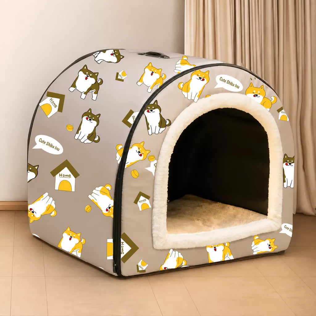Semi-Enclosed Waterproof Pet Bed for Small Dogs & Cats