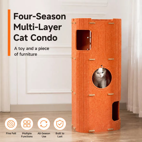 Multi-Level Cat Tree with Enclosed Hideaway and Scratching Board