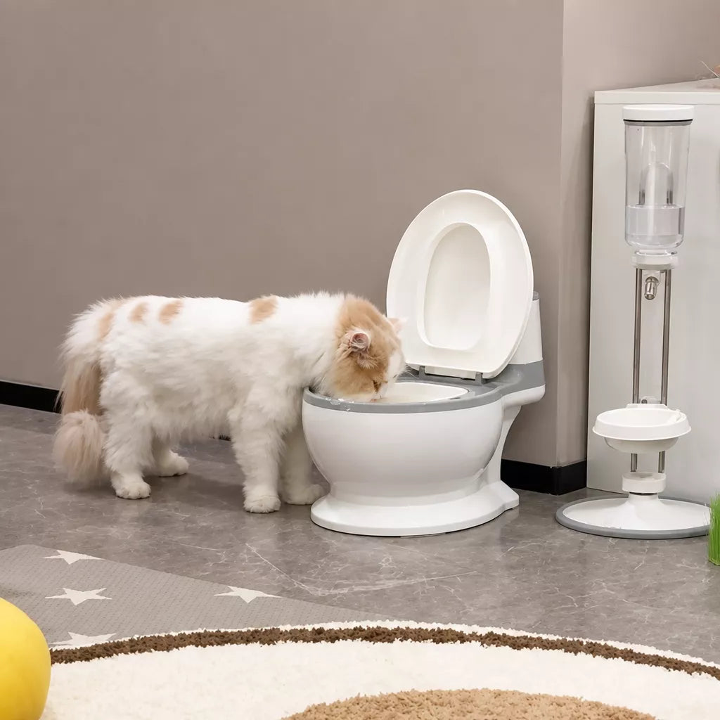Toilet-Shaped Cat Water Bowl with Wide Opening