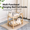 Two-Tier Wooden Cat Bed with Scratching and Woven Mats