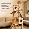 Wooden Cat Tree with Scratching Post and Enclosed Cat House