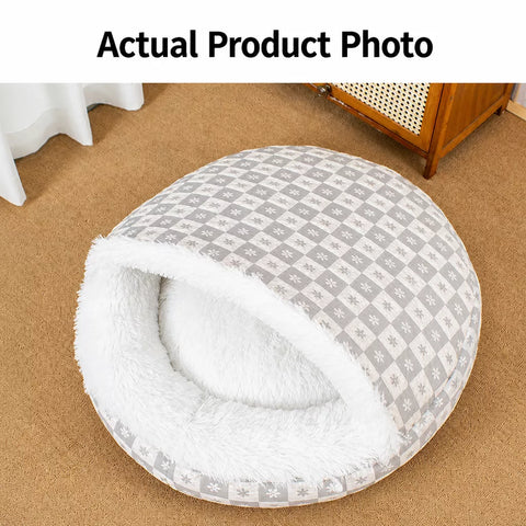 Enclosed Plush Pet Bed for Cats and Small Dogs