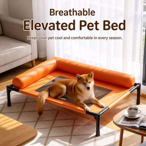 Elevated Faux Leather Pet Bed for Cats and Small to Medium Dogs