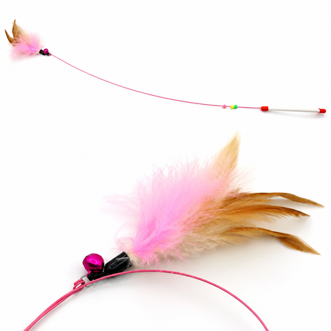 Steel Wire Cat Teaser Wand with Bell and Feather