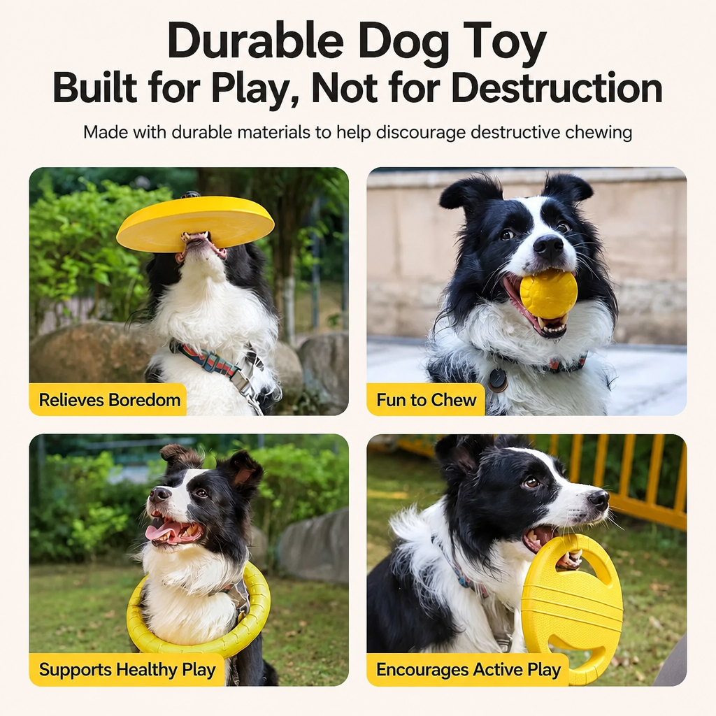 Interactive Dog Toy Collection with Frisbee, Tug Rings & Ball