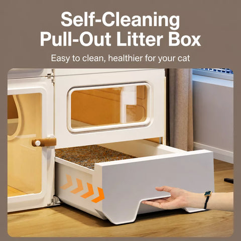 Multi-Level Cat Condo with Enclosed Spaces and Litter Box Area