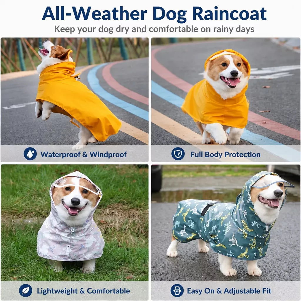 Waterproof Full-Coverage Dog Rain Poncho for Rainy Walks