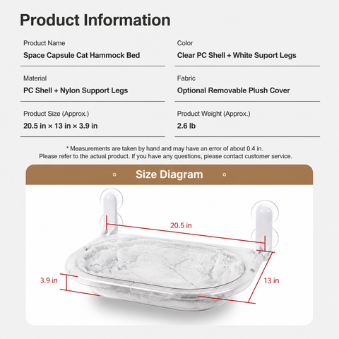 Transparent Foldable Capsule-Style Cat Window Hammock