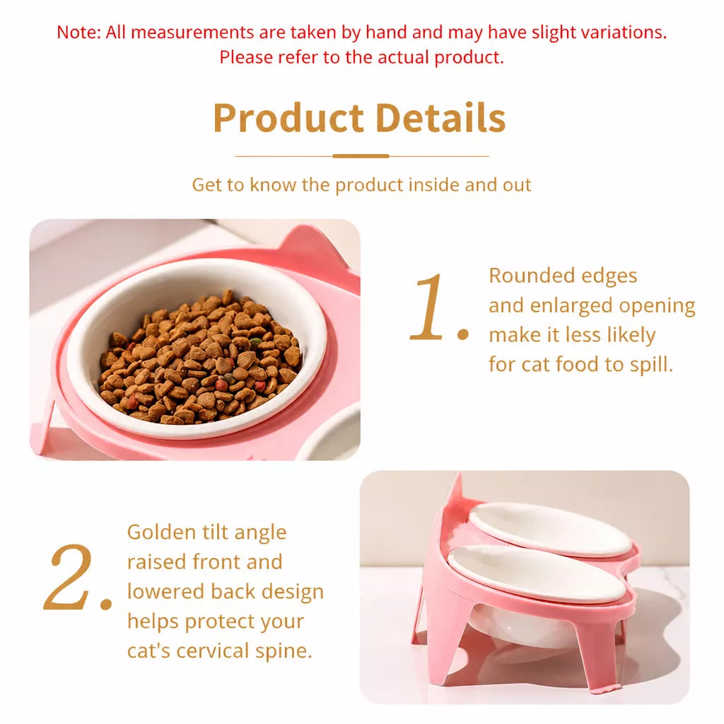 Ceramic Double Cat Bowl Set with Stand for Food and Water