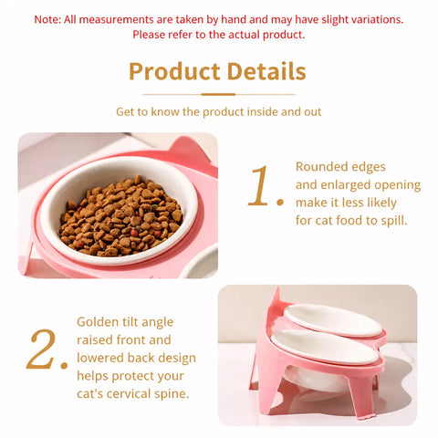Ceramic Double Cat Bowl Set with Stand for Food and Water