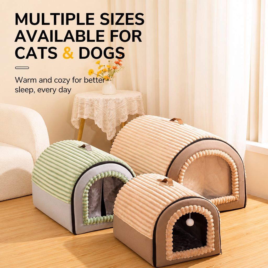 Enclosed Pet Bed with Door Curtain for Cats and Dogs