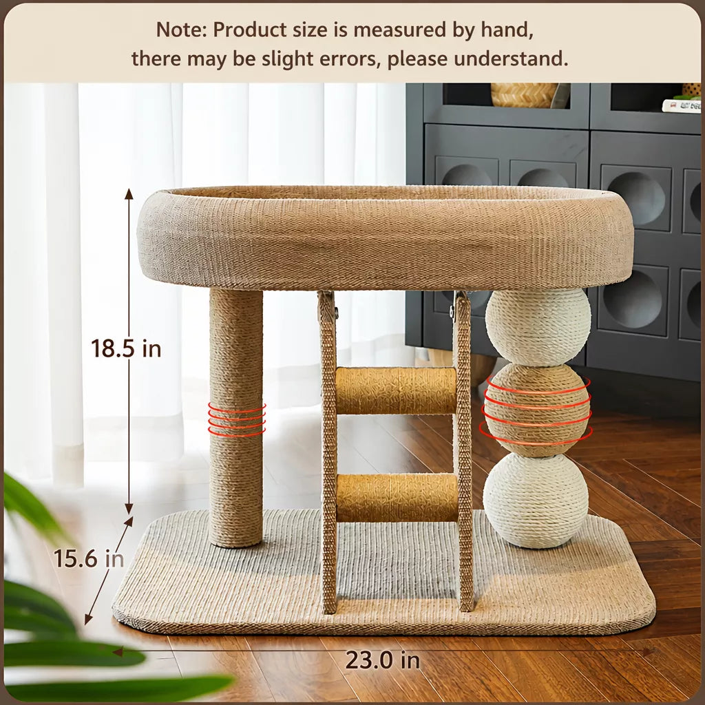 Two-Level Cat Tree with Oval Hideaway and Sisal Scratching Surface