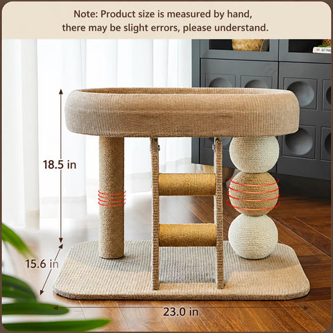 Two-Level Cat Tree with Oval Hideaway and Sisal Scratching Surface