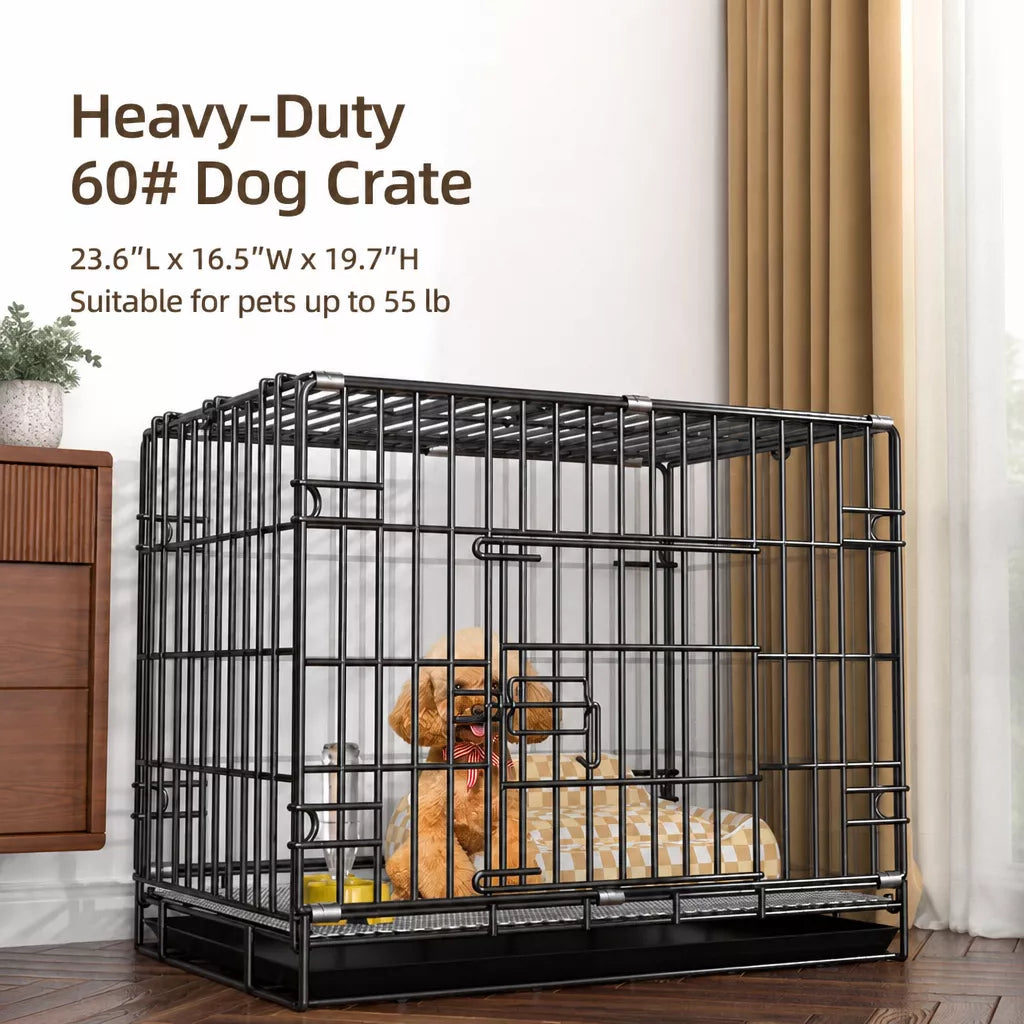 Indoor Reinforced Iron Dog Crate with Tray for Small to Medium Dogs