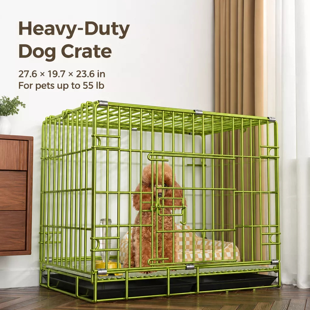 Indoor Reinforced Iron Dog Crate with Tray for Small to Medium Dogs