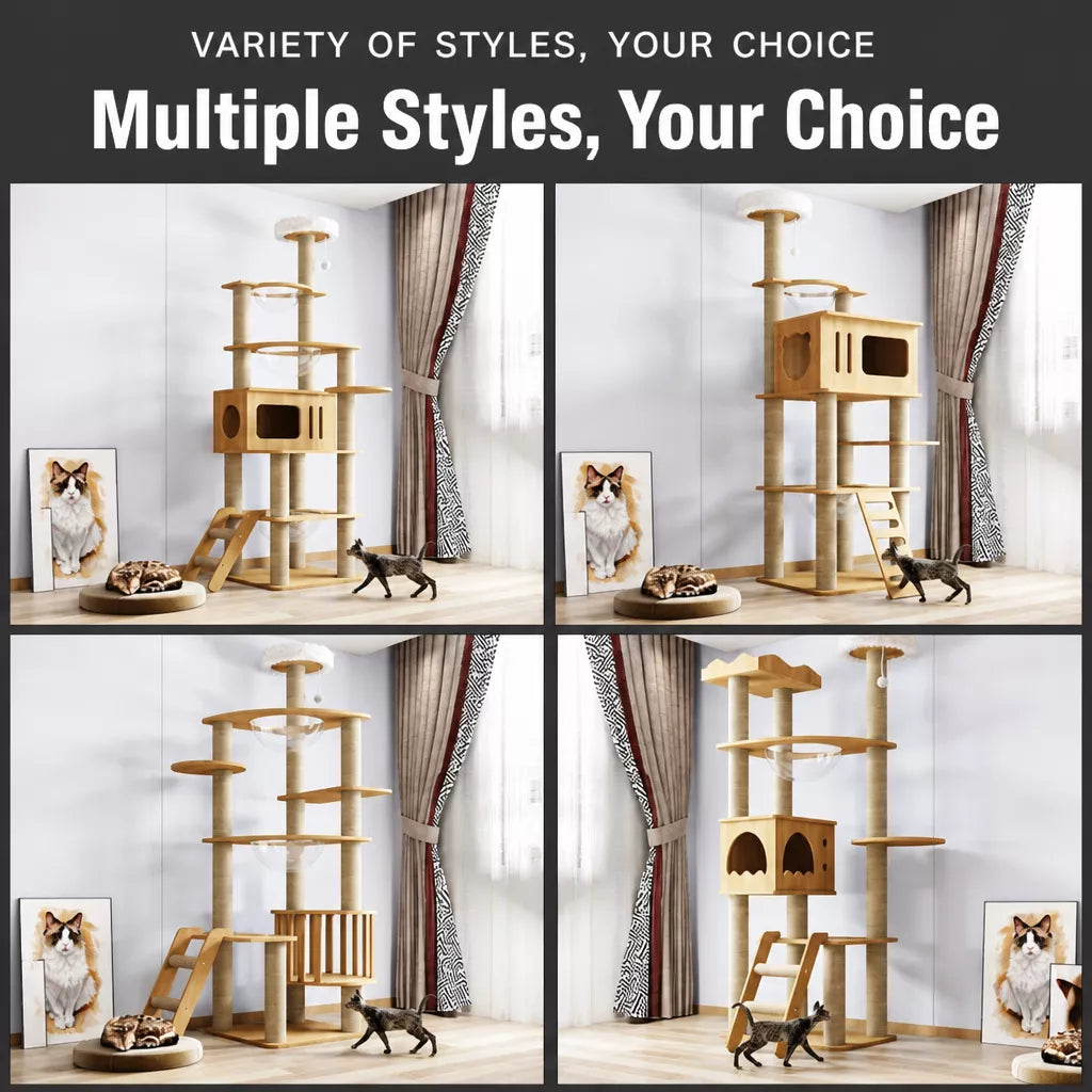 Multi-Level Solid Wood Cat Tree with Scratching Posts