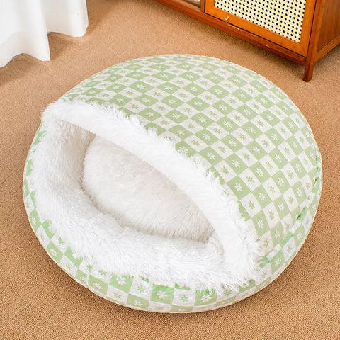 Enclosed Plush Pet Bed for Cats and Small Dogs