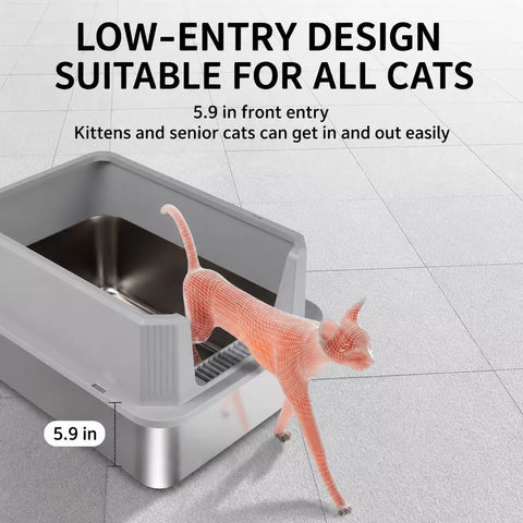 Extra-Large Stainless Steel High-Sided Cat Litter Box p-05697