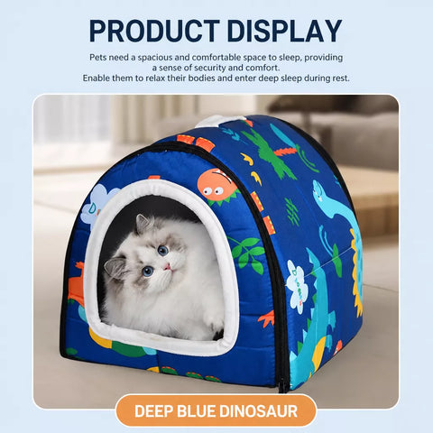 Semi-Enclosed Waterproof Pet Bed for Small Dogs & Cats