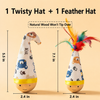 Linen Tumbler Toy for Cats and Dogs with Feather Pieces and Solid Wood Base
