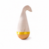 Linen Tumbler Toy for Cats and Dogs with Feather Pieces and Solid Wood Base