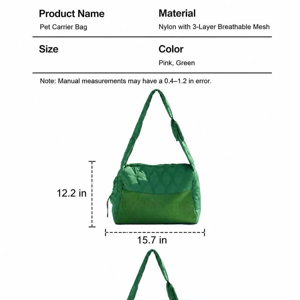 Portable Mesh Pet Carrier with Shoulder and Crossbody Straps