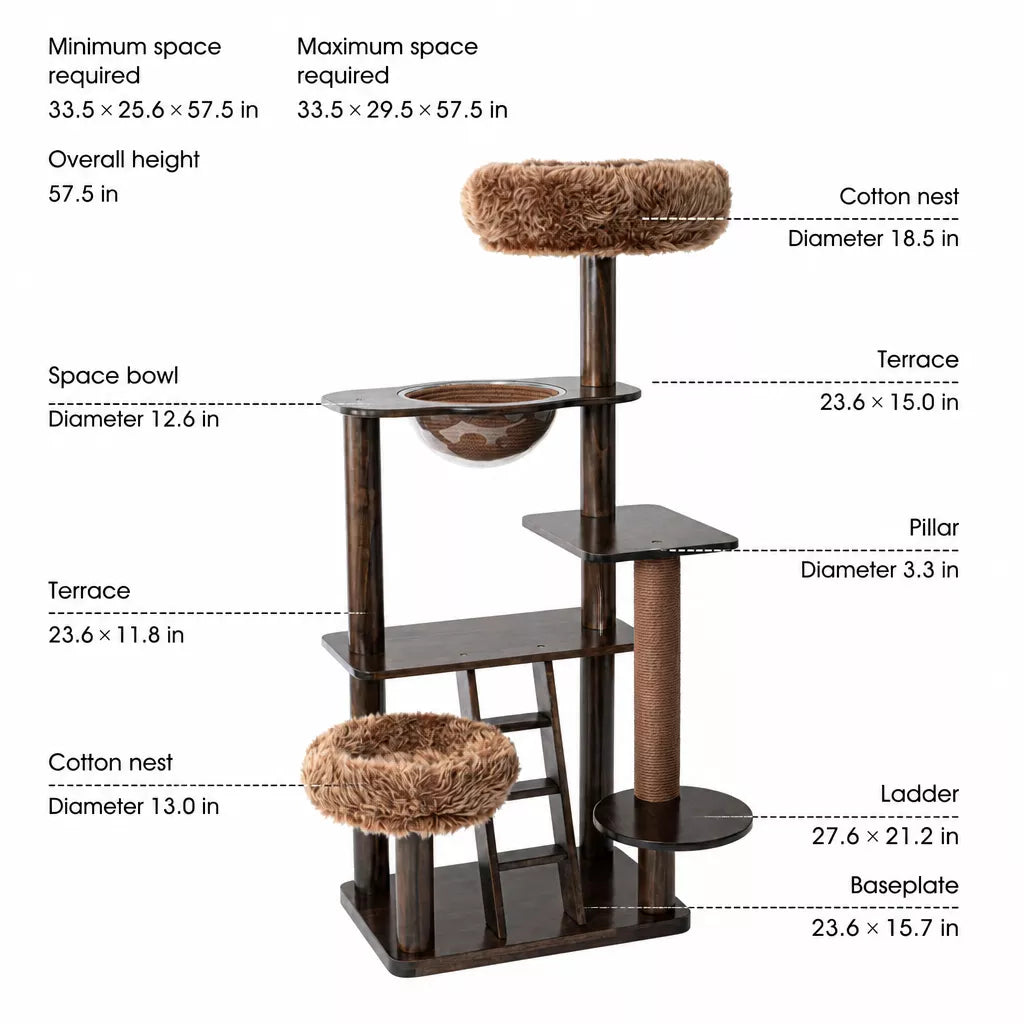 Rubberwood Cat Tree with Removable Hideaway Bed