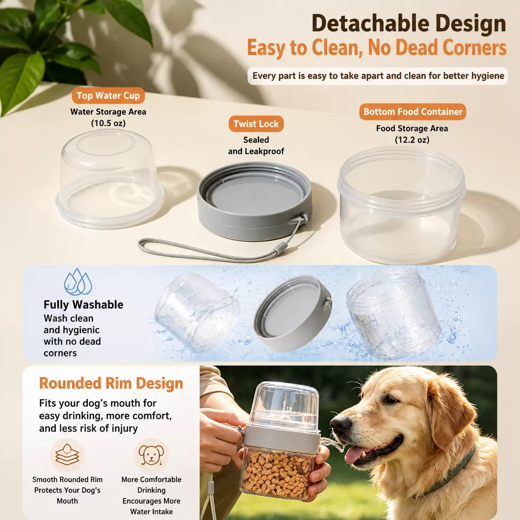 2-in-1 Portable Dog Water Bottle & Treat Container