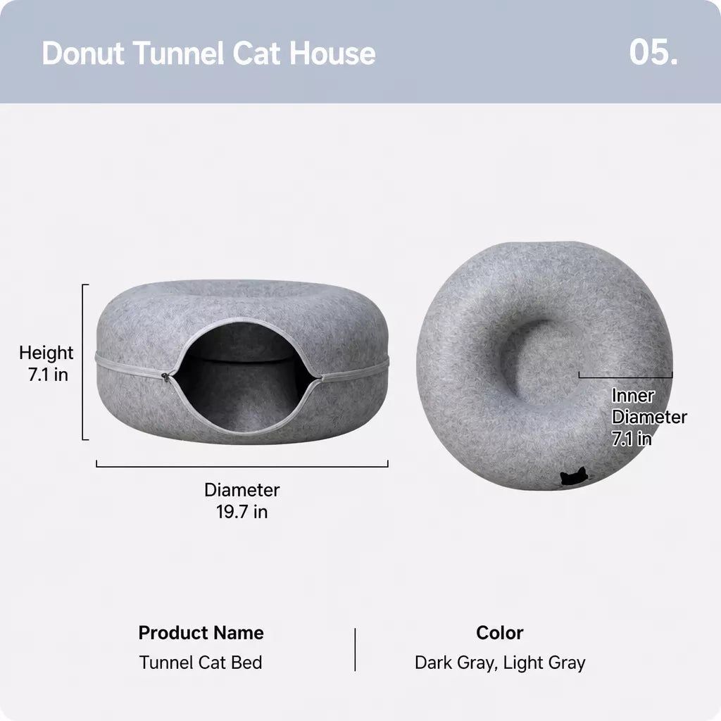 Enclosed Donut Pet Bed with Tunnel