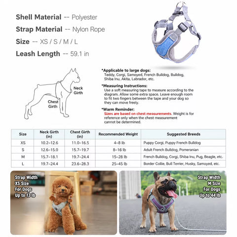 Vest-Style Dog Harness & Leash Set for Small to Medium Dogs
