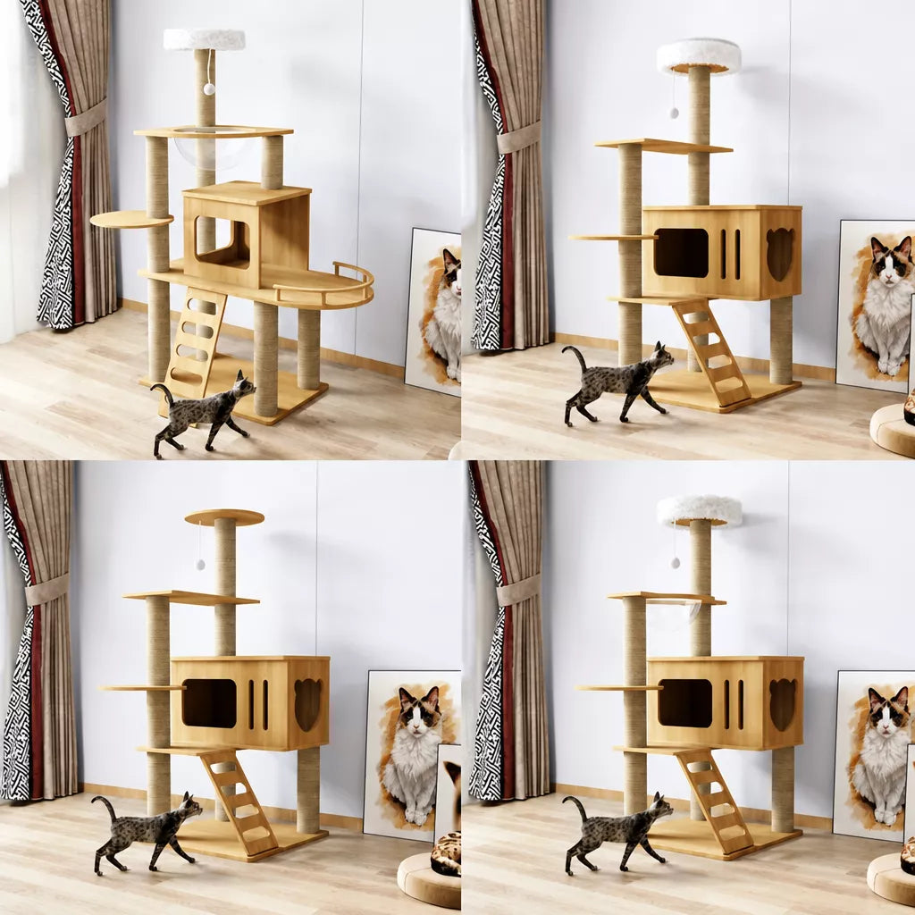 Multi-Level Solid Wood Cat Tree with Scratching Posts