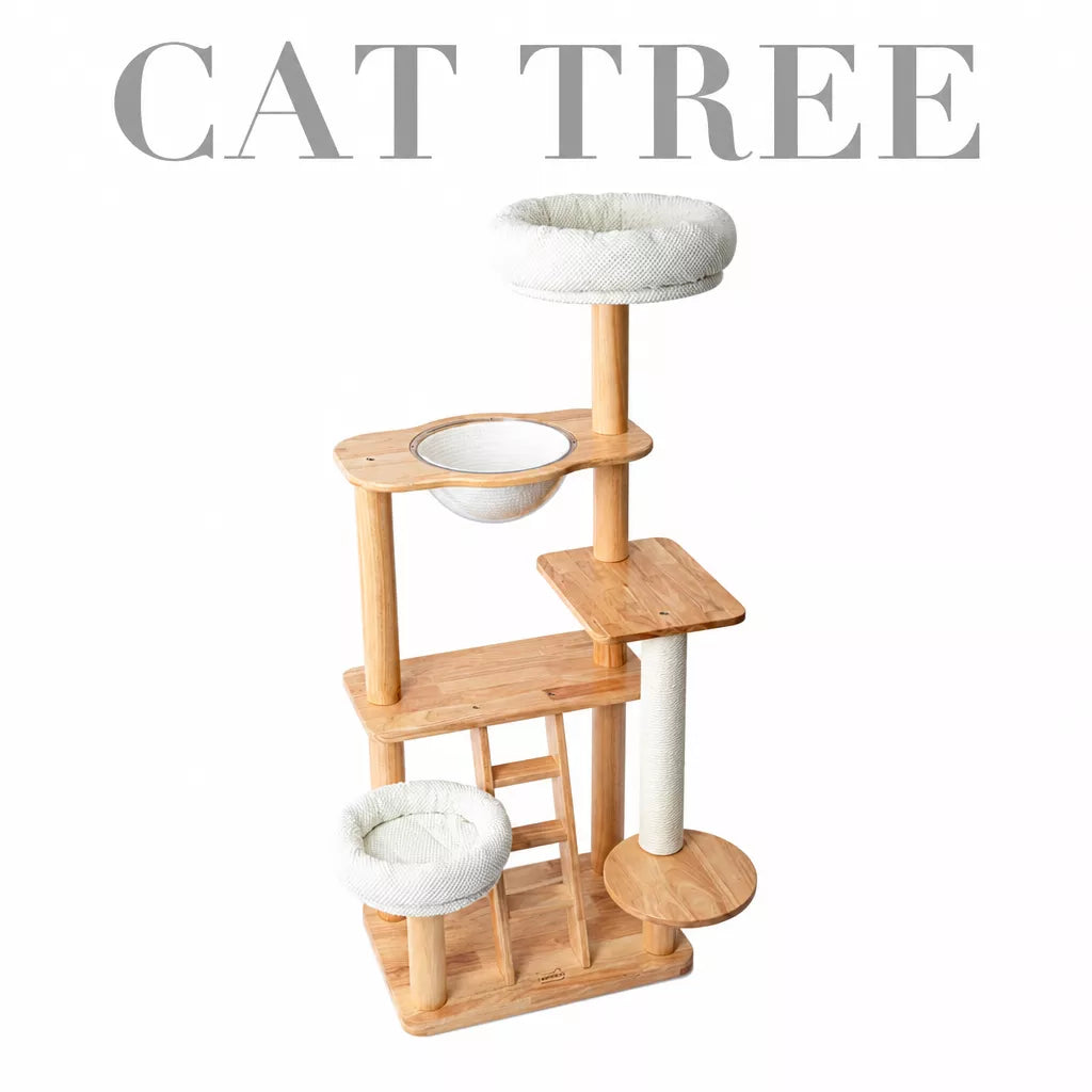 Rubberwood Cat Tree with Removable Hideaway Bed