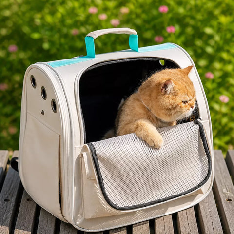 Breathable Cat Carrier Backpack with Roll-Up Shade