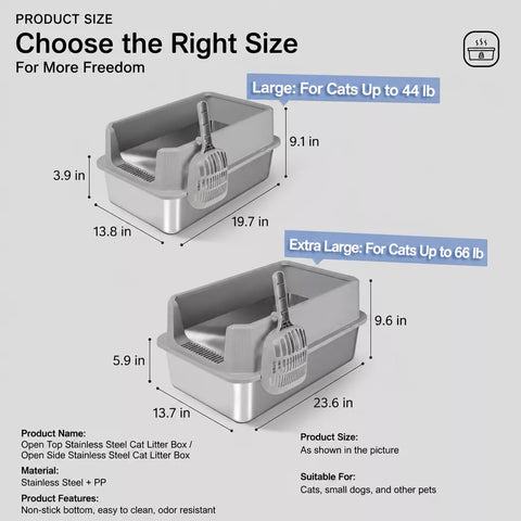 Extra-Large Stainless Steel High-Sided Cat Litter Box p-05697