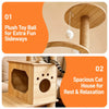 Wooden Cat Tree with Scratching Post and Enclosed Cat House