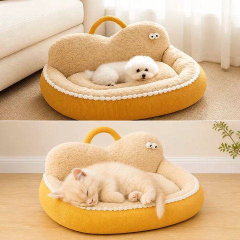 Washable Semi-Enclosed Pet Bed for Cats and Small Dogs