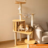 Wooden Cat Tree with Scratching Post and Enclosed Cat House