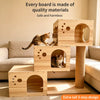 Wooden Cat Tree with Scratching Post and Enclosed Cat House
