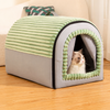 Enclosed Plush Pet Bed with Door Curtain for Cats and Dogs