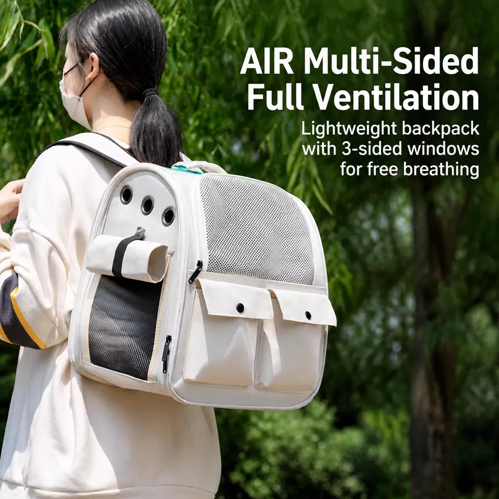 Breathable Cat Carrier Backpack with Roll-Up Shade