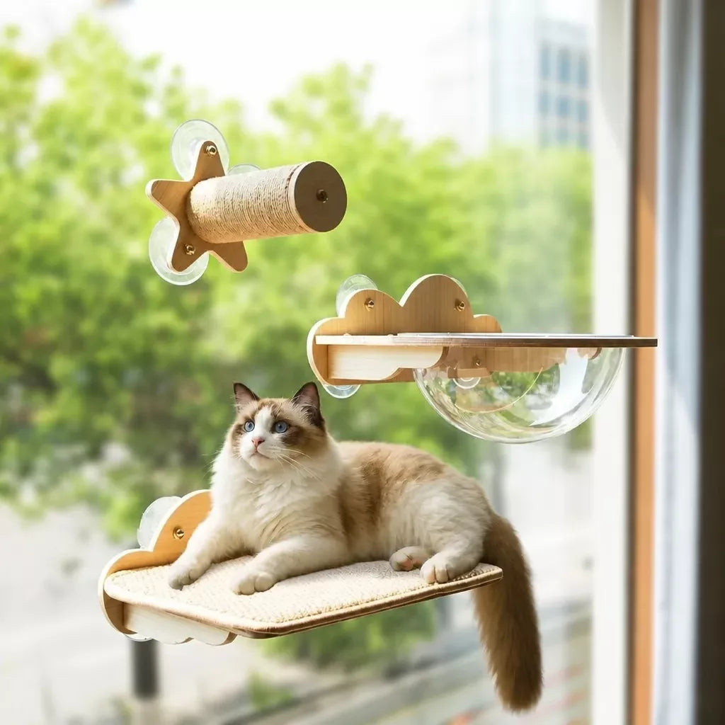 Window-Mounted Cat Climbing System with Perches & Scratching Posts