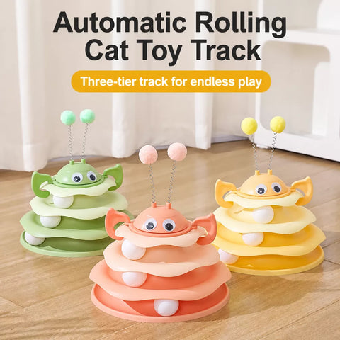 Interactive Bee Cat Toy with Spinning Track and Rolling Ball