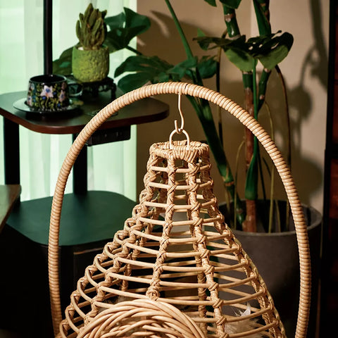 Handwoven Rattan Hanging Cat Bed with Cushion